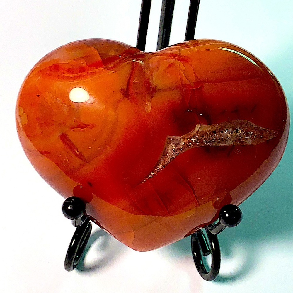 CARNELIAN HEART PUFFED WITH DRUZY QUARTZ NEW 3 INCH